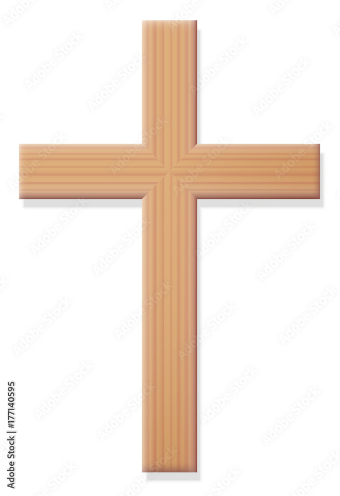 Wooden Christian cross, religious symbol of Christianity - ordinary, simple, rustic style, front view - isolated vector illustration on white background.