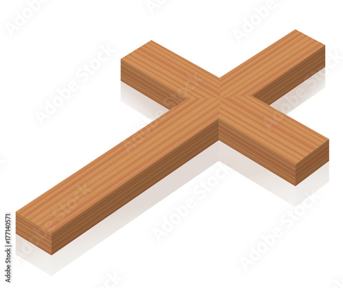 Christian cross lying on the ground - isolated 3d vector illustration on white background.