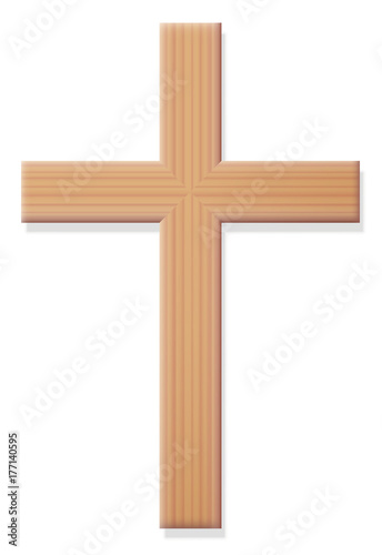 Wooden Christian cross, religious symbol of Christianity - ordinary, simple, rustic style, front view - isolated vector illustration on white background.