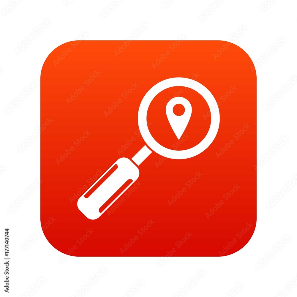 Magnifying glass and location icon digital red Magnifying glass and location icon digital red