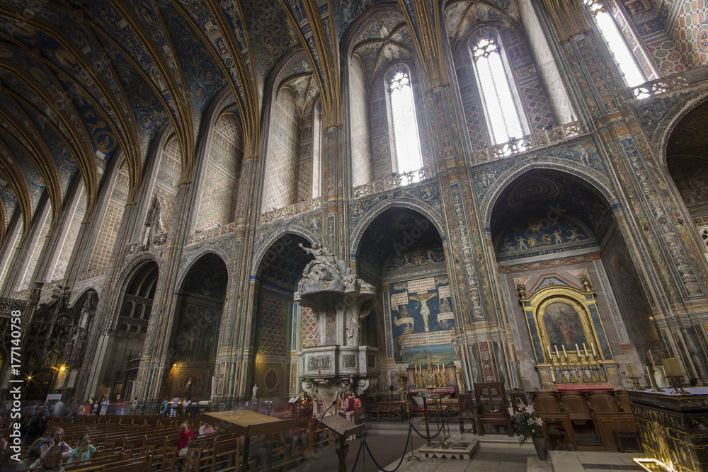 The Cathedral Basilica of Saint Cecilia in Albi, France. Originally built as a fortress and claimed to be the largest brick building in the world. A World Heritage Site since 2010