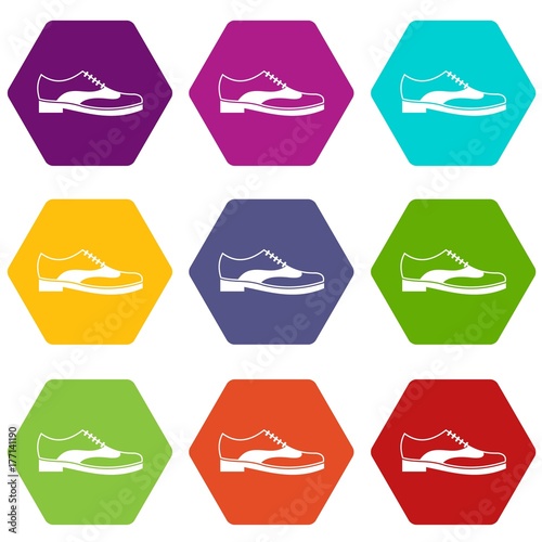 Men shoe with lace icon set color hexahedron