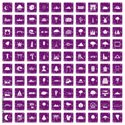 100 view icons set grunge purple