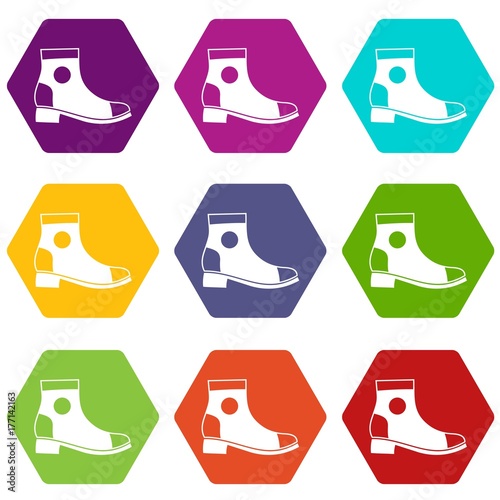 Men boot icon set color hexahedron