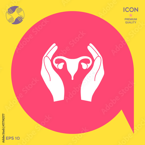 Hands holding Female uterus - protection icon