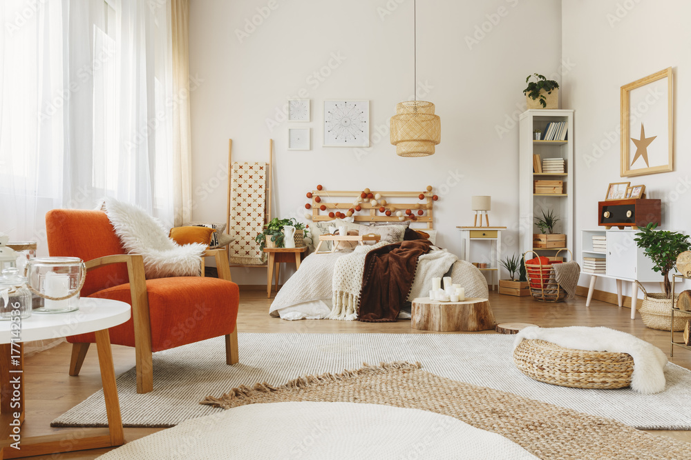 Furnished Scandinavian bedroom