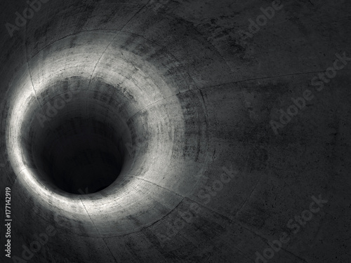 Fototapeta Naklejka Na Ścianę i Meble -  Round dark concrete tunnel interior. 3d