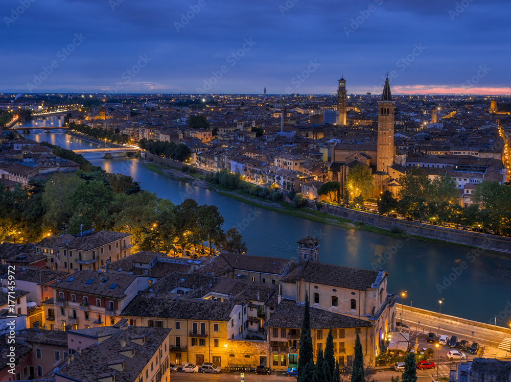 View of Verona by night, Italy