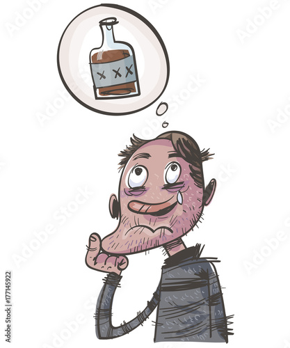 Old Alcoholic Man. Vector Illustration