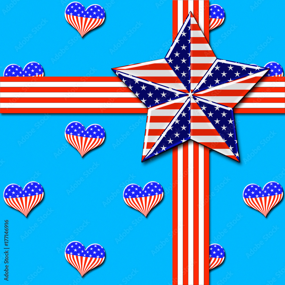 Template for American Holidays, 3D Illustration, Beautiful background in the colors Red, White and Blue.