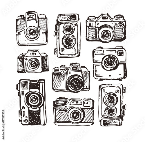 Hand drawn vector retrocamera. Take a good shot! photo