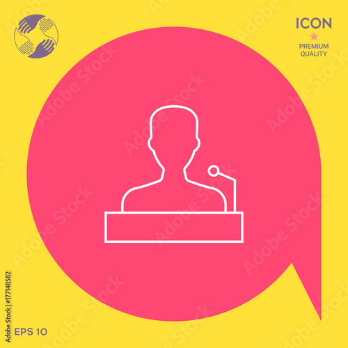Speaker, orator speaking from tribune - line icon