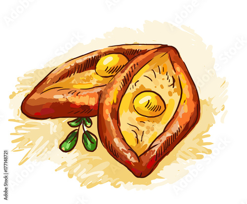 Vector illustration of khachapuri. Bun with egg. National Georgian cuisine. photo