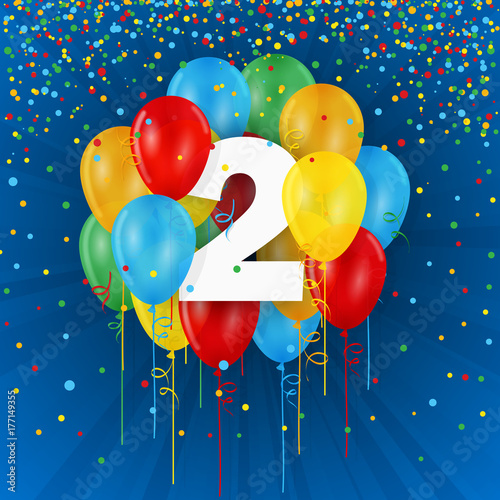 HAPPY 2nd BIRTHDAY/ANNIVERSARY card with balloons and streamers