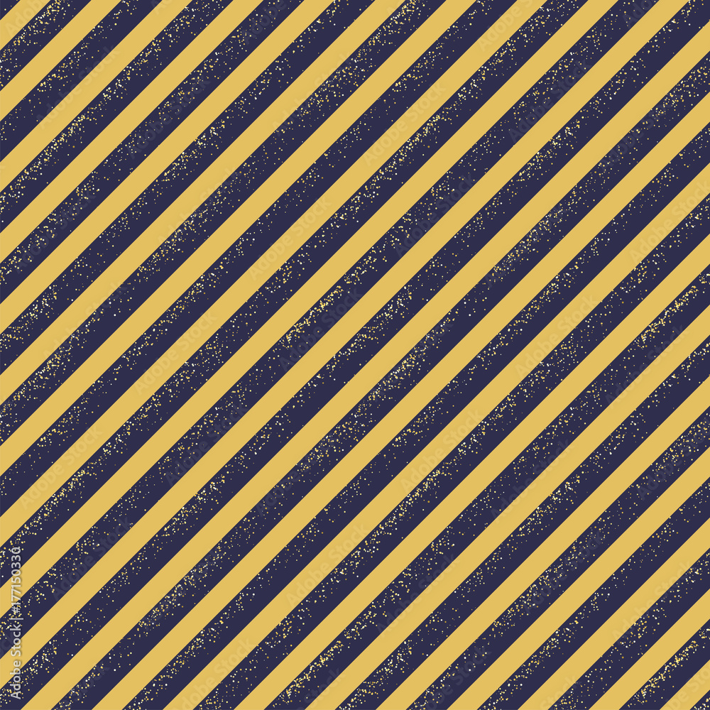 Striped seamless pattern. Gold lines and gold dust on navy background. Vector