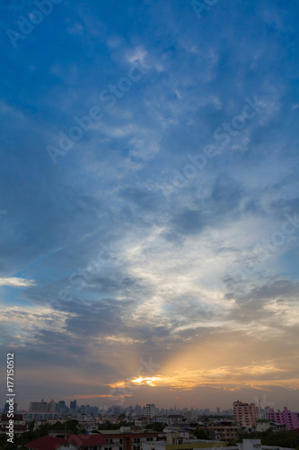 Aerial view of dramatic sunset.