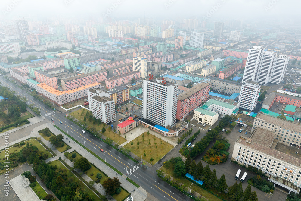 PYONGYANG,NORTH KOREA-OCTOBER 10,2017: Panorama of Pyongyang on a cloudy  day. Stock-Foto | Adobe Stock