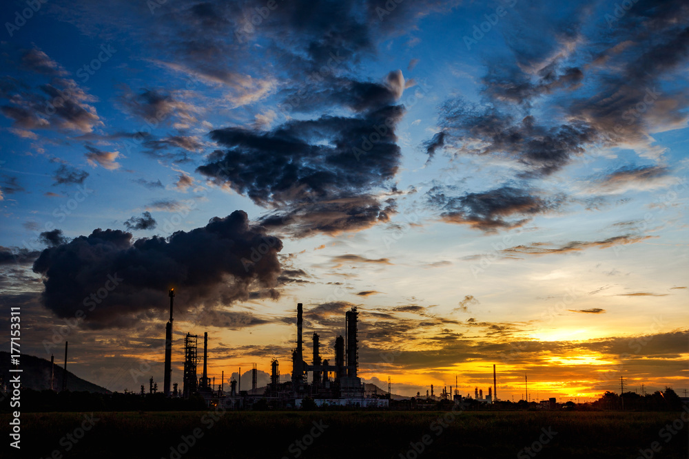 Oil refinery at evening, locations in Thailand.