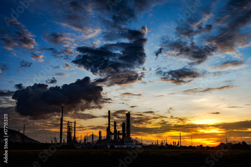 Oil refinery at evening, locations in Thailand.