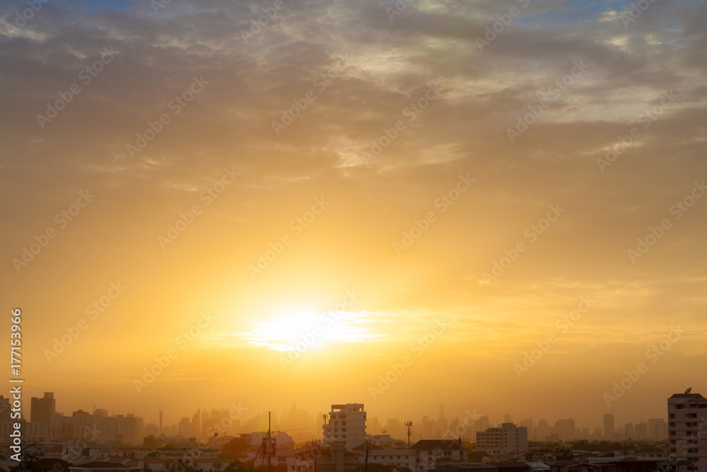 Aerial view of dramatic sunset.