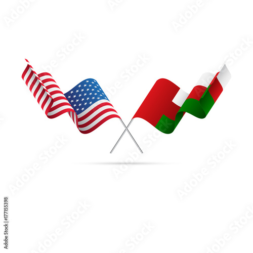 USA and Oman flags. Vector illustration.