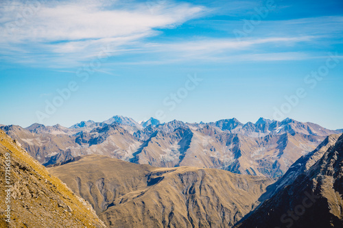 Peaks of mountains and sky. Autumn in mountains