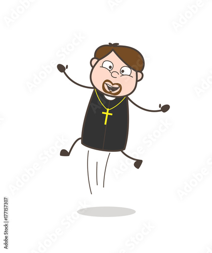 Cartoon Priest Jumping Pose Vector