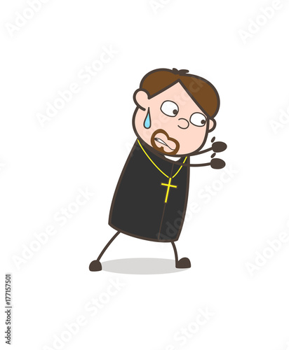 Comic Priest Holding with Hands Vector