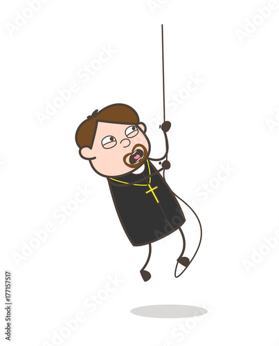 Tablou canvas Falling Down Priest Screaming for Help Vector