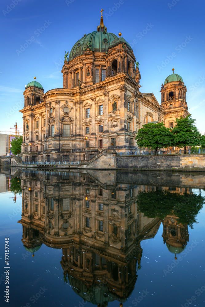 Berlin Cathedral (Berliner Dom) reflected in Spree River at dawn, Germany