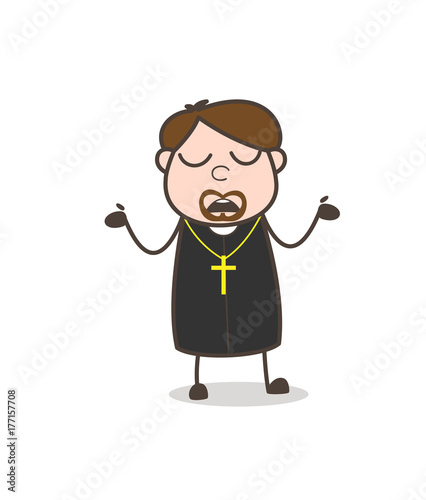 Cartoon Catholic-Priest Worried Behavior Vector