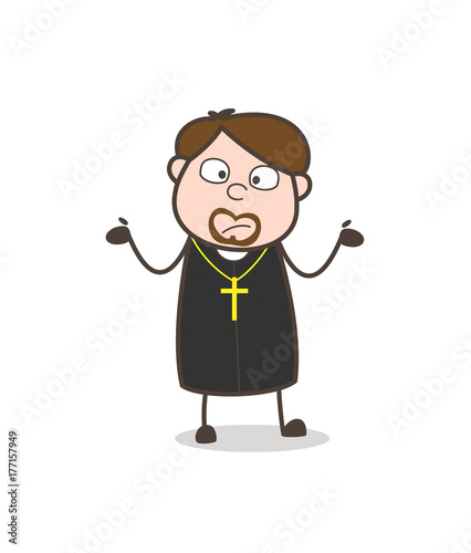 Worried Cartoon Priest Face Expression Vector