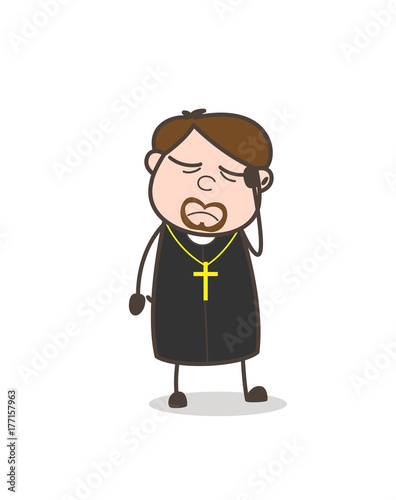 Cartoon Priest Feeling Headache Vector Concept