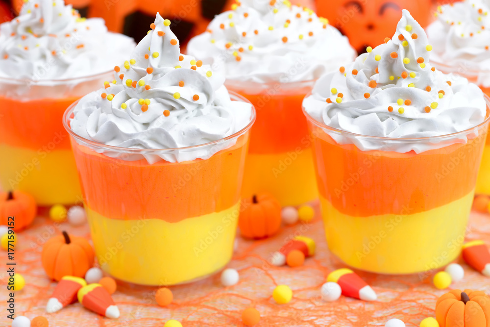 Halloween candy corn puddings for the party Halloween candy corn puddings for the party
