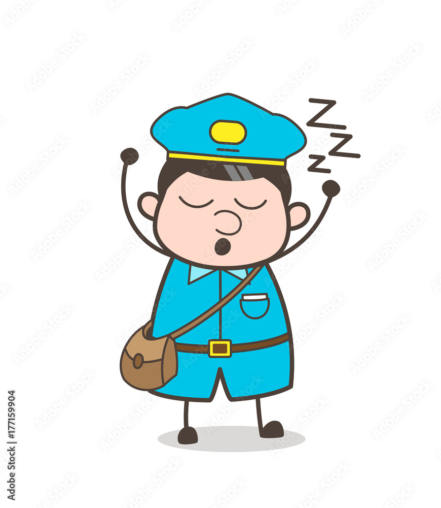 Cartoon Mailman Yawning and Sleepy Face