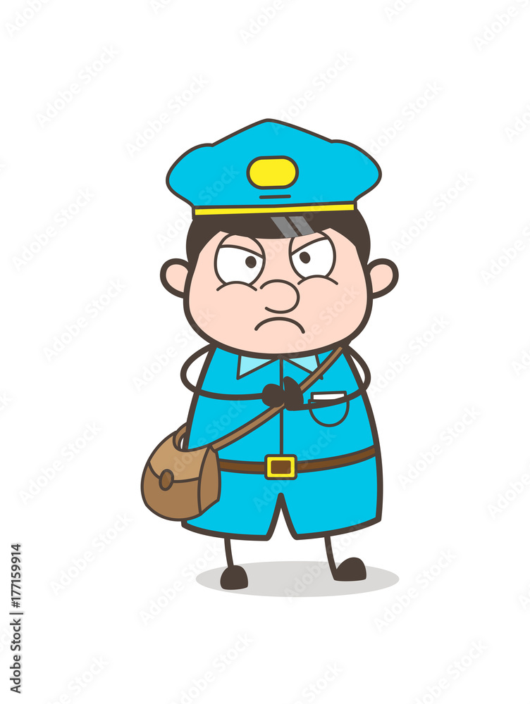 Adult Postman Character Angry Face Vector Adult Postman Character Angry Face Vector