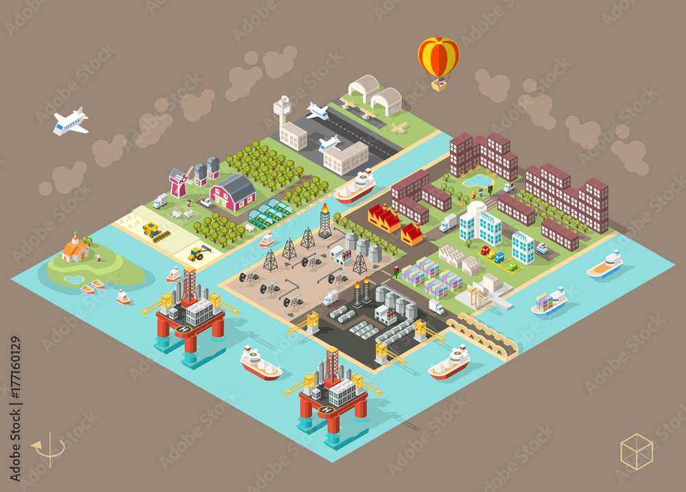 Set of Isometric High Quality City Element on Brown Background . City