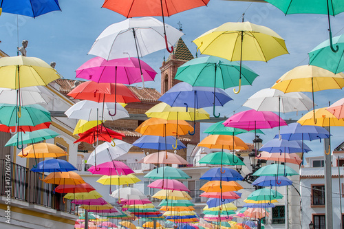 colorful umbrellas in the sky