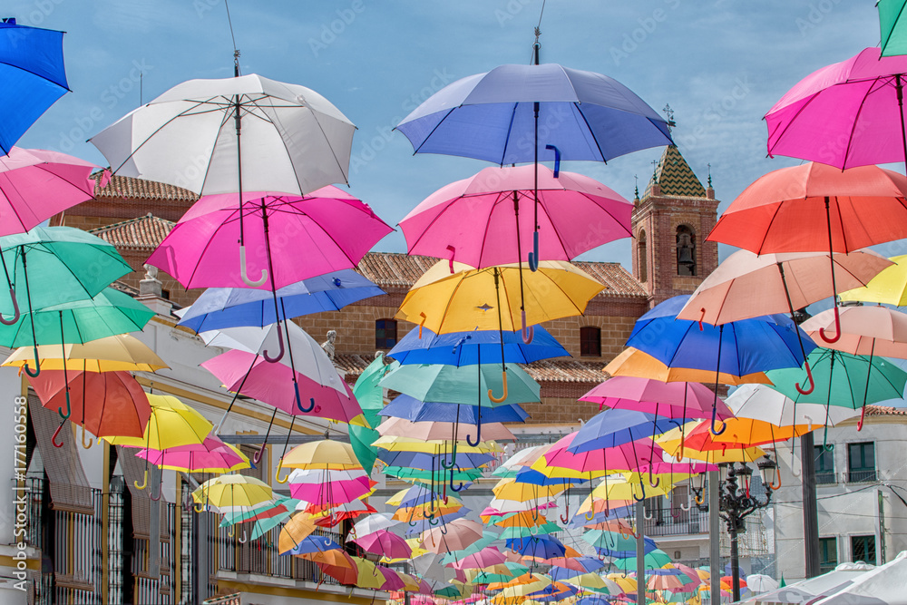 colorful umbrellas in the sky