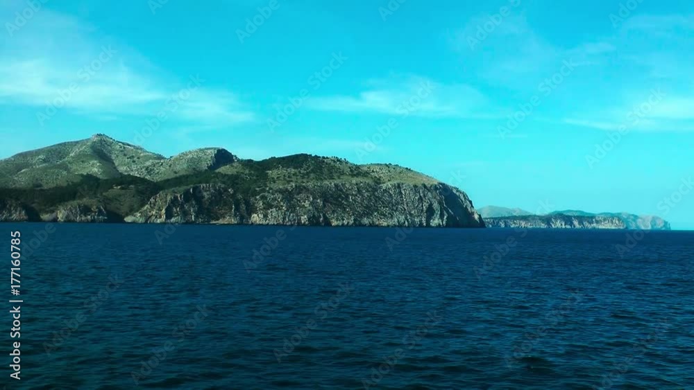 coast of mallorca seen from a ferry, spain coast of mallorca seen from a ferry, spain