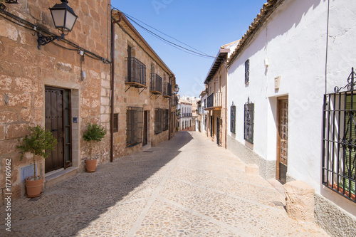 landmark ancient street in old town of Banos de la Encina village, in Jaen, Andalusia, Spain Europe 
