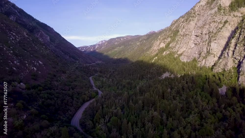 Aerial View, Flying Through Glacier Formed Little Cottonwood Canyon In Utah's Wasatch Mountain Range Aerial View, Flying Through Glacier Formed Little Cottonwood Canyon In Utah's Wasatch Mountain Range