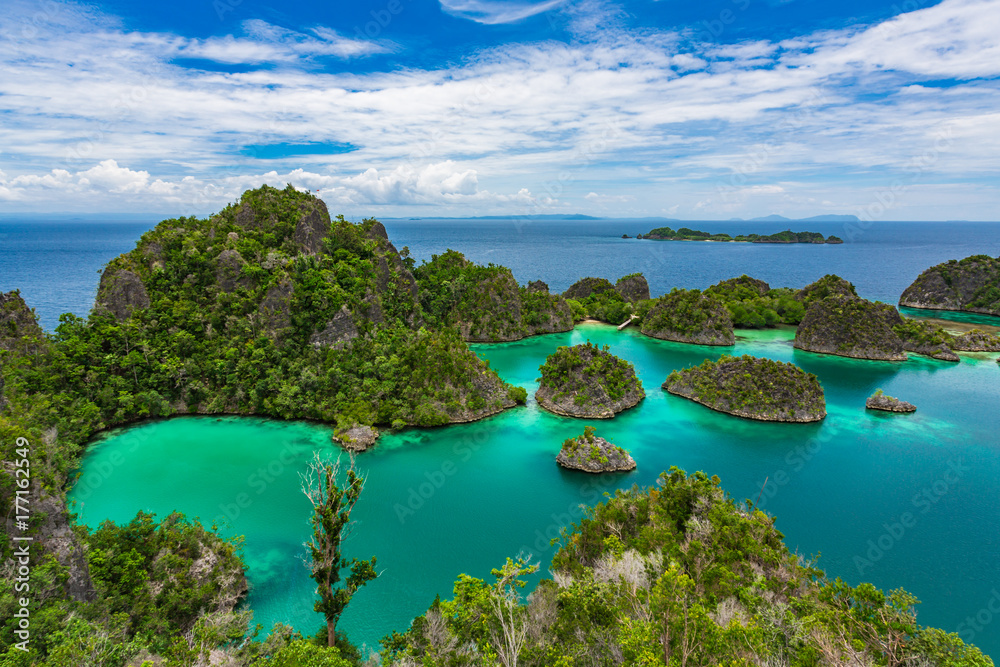 Pianemo Islands, Blue Lagoon with Green Rockes, Raja Ampat, West Papua. Indonesia