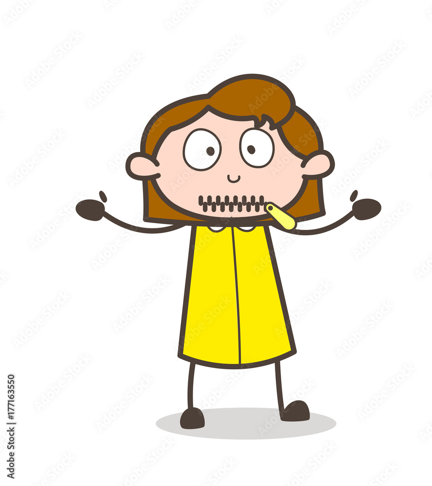Shocked Young Lady with Zipper-Mouth Face Vector Shocked Young Lady with Zipper-Mouth Face Vector