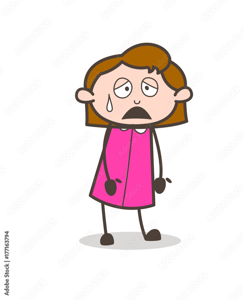 Frustrated Girl Tired Face Expression Vector