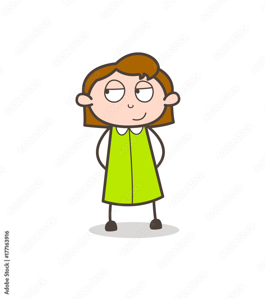 Cute Happy Young Girl Watching Cleverly Vector Cute Happy Young Girl Watching Cleverly Vector