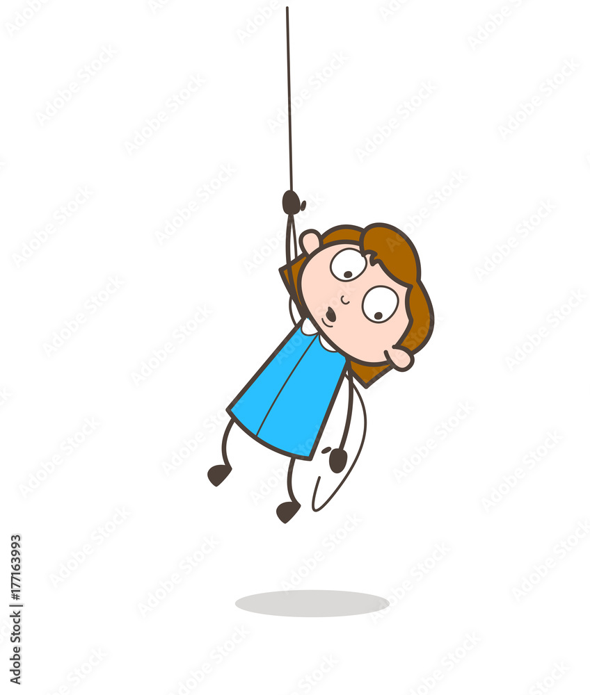 Cartoon Scared Girl FallingDown from Rope Vector Stock Vector Adobe