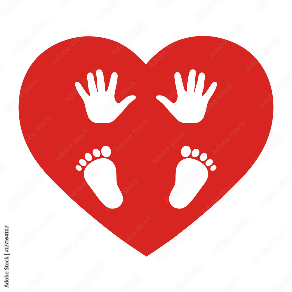 the imprint of the child's hands and feet on the background of the heart the imprint of the child's hands and feet on the background of the heart