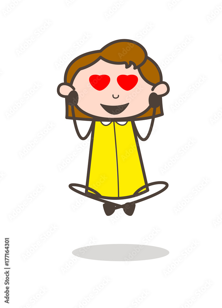 Lover Girl Happy Face with Heart-Eyes Vector