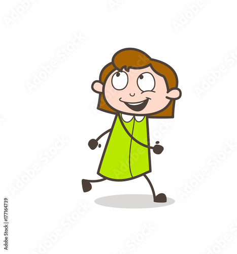 Joyful Girl Running Vector Illustration